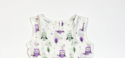 organic muslin baby toddler frock night owl print neck by coconest kids coconest