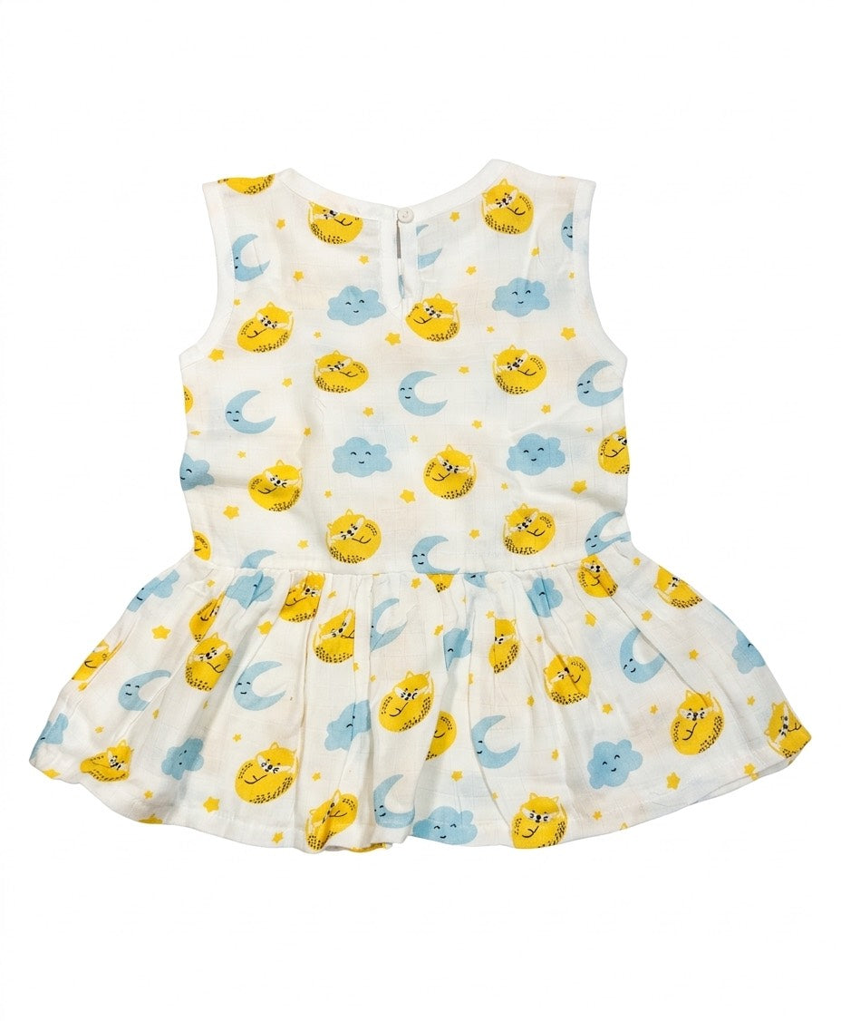 organic muslin back baby frock sleepy fox print by coconest kids coconest